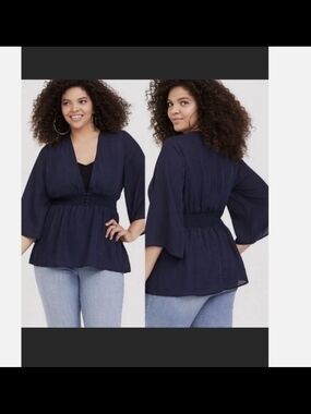 torrid Navy Peplum V-Neck Blouse